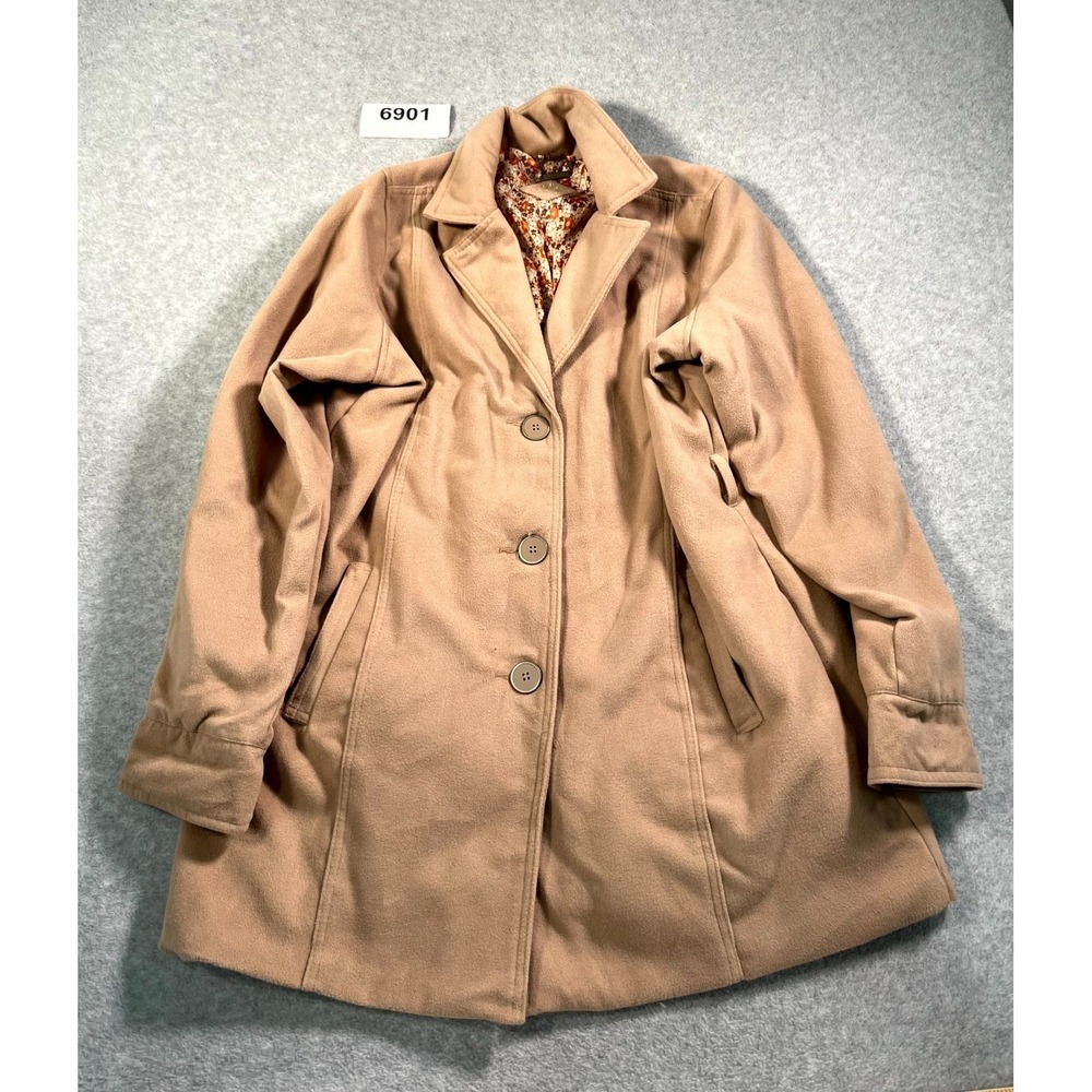 Joujou Coat Womens 3X Tan Lined Long Sleeve Notch Lapel Button Front Formal‎